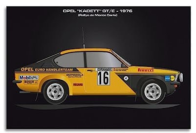 JONZA Vintage Rallye-Auto-Poster für Opel Kadett GT-E – Monte Carlo 1976, dekoratives Gemälde, Leinwand, Wand und Kunstbild, Familienschlafzimmer-Dekoration, 30 x 45 cm
