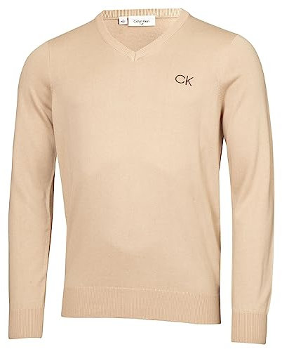 Calvin Klein Mens V-Neck Tour Golf Sweater - Latte - L