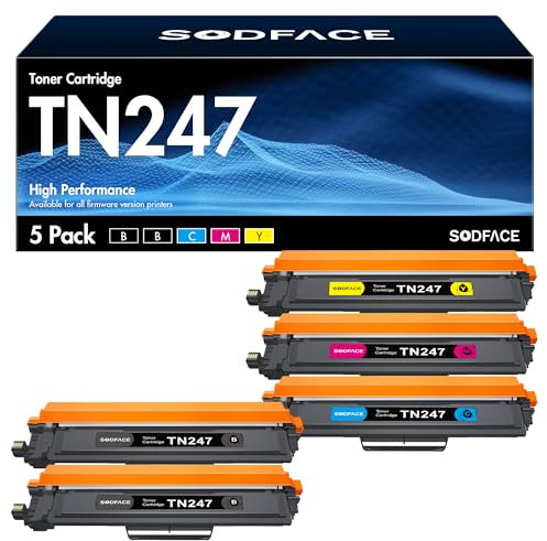 SODFACE TN-243CMYK TN247 Kompatibel für Brother TN-243CMYK TN247 Toner für Brother MFC-L3750CDW DCP-L3550CDW MFC-L3770CDW HL-L3210CW HL-L3270CDW DCP-L3510CDW (2 Schwarz Cyan Gelb Magenta, 5er-Pack)