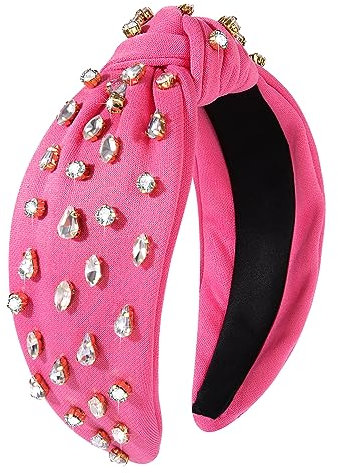 NVENF Cerchietti per capelli da donna con strass annodati con strass, per San Valentino, colore rosa acceso, accessori per capelli per estate, primavera, San Valentino, accessori per capelli, idea