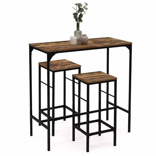 IDMarket - Mesa alta Dayton de 95 cm y 2 taburetes, diseño industrial envejecido