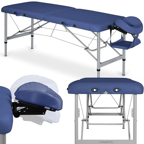 HABYS Aero Massageliege Aluminium 2-teilig, Ultraleicht, Fast Lock, 2D-Kopfstütze, Reisegeeignet, Vinyl Flex (Blau, 195 x 60)