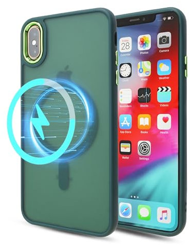 YmhxcY For iPhone X and iPhone XS Magnetic Case,Translucent Matte Back Slim Shockproof Phone Cover,Supports wireless charging, Anti-Fingerprint,Military Grade Drop Protection-5.8 Inch(Dark Green)