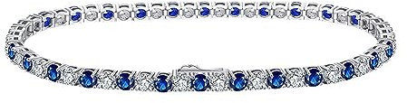 Pulsera para mujer, plata 925, color blanco y azul, pulsera de cadena de tenis para mujer, longitud 16,5/18/19 cm, Circonita cúbica