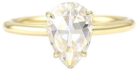 18 Karat Damen Gold Ring, Trauringe Damen mit Birne Form Moissanit Gelb Gold Ring Größe 47 (15.0)-67 (21.3)