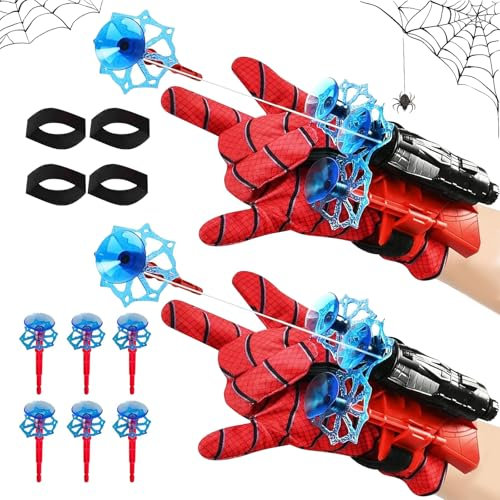 DONGSZQ 2 Stücke Launcher Handschuh, Spider Launcher Handschuhen mit 6 Sauger Darts, Spider Launcher Handschuh, Launcher Handgelenk Spielzeug Set, lustiges Lernspielzeug Kostüm Requisiten für Kinder