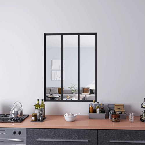 AICA Separador de Ambiente 63x108cm Cristal Templado Transparente 4mm 2 Hojas enmarcadas con Perfil de Aluminio Negro Mate