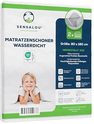 Sensalou wasserdichter Matratzenschoner 80 x 180 cm 2er Set – ideal für Camping, Wohnmobil & Gäste – Inkontinenz Allergiker Matratzenbezug Laken mit Nässeschutz, wasserdicht & waschbar