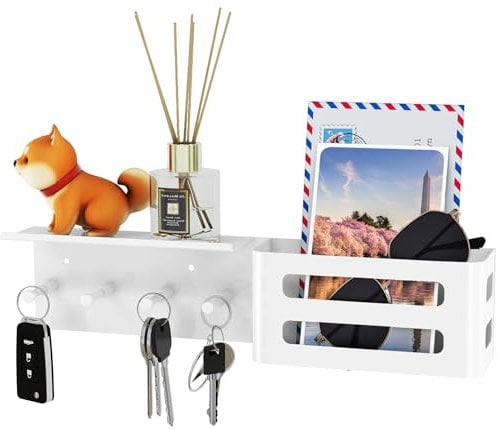Bethom Porte Clef Mural Blanc avec 4 Crochets, Métal Accroche Clef Mural Décoratif Rangement Clef Range Courrier Mural pour Salon Entrée Vestiaire Couloir