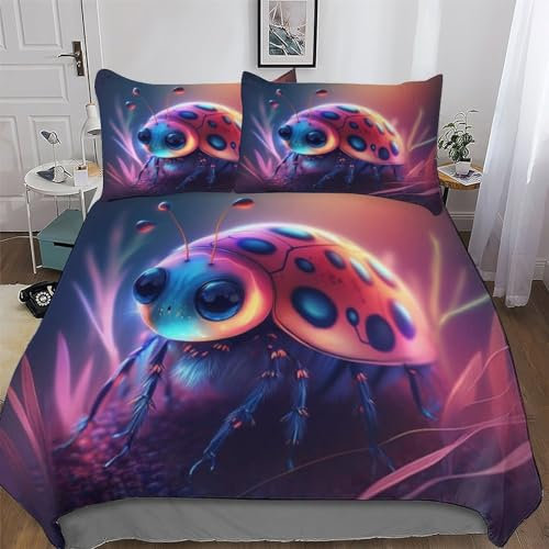 PAZZK Marienkäfer Bettbezüge Mikrofaser Angenehme Bettwäsche 2 teilig - Weich & Bügelfrei Bettbezüge Mit Reißverschluss - Bettdeckenbezug Set Mit Kissenbezüge King (220x240cm)