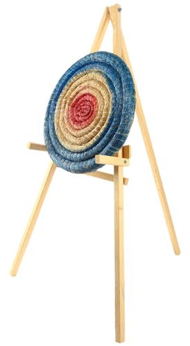Seelloo, Runde Strohscheibe Set, Zielscheibe bogenschießen Kinder, Lernen, Spaß, Auszeit, Festival, Ø 80 x 12 cm, Blau Rot, mit Ständer 145 cm