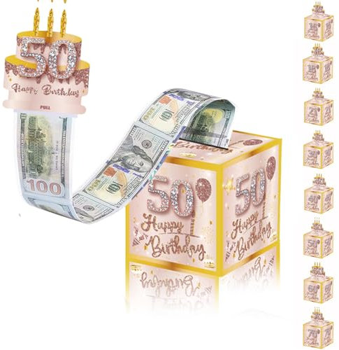 Geldgeschenke Geburtstag Überraschungsbox für Frauen 50 Geburtstag Surprise Box,Rosegold DIY Geburtstag Geschenkverpackung Geldgeschenke Verpackung,Rosa Gold Geldgeschenk Happy Birthday Tortendeko