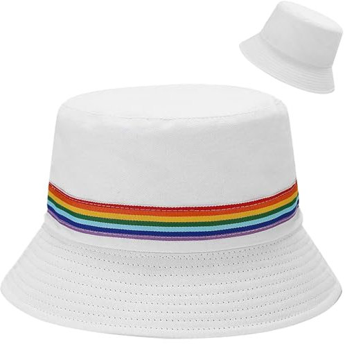 Malaxlx Damen Regenbogen Weiß Fischerhut Bucket Hat Anglerhut Sonnenhut Reversibel Fischerhüte Sommerhut Faltbarer Strandhut Draussenhut