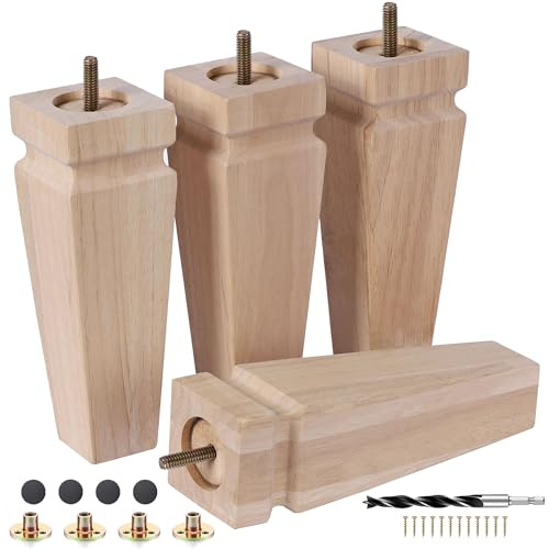 20,3 cm unlackierte Sofa-Beine aus Eichenholz – robuste Ersatz-Möbelbeine aus massivem Holz aus Massivholz, für Couch, Tisch, Bank, Bett, Kommode, Stuhl – mit Montagezubehör (Natur)
