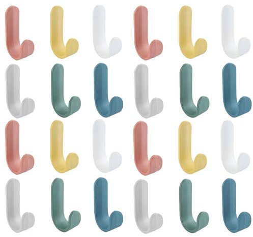 RJFUJP 24 Pcs Heavy Duty Stick on Hooks for Hanging Kitchen Utensils, Handbags, Umbrella, Keys, Etc.