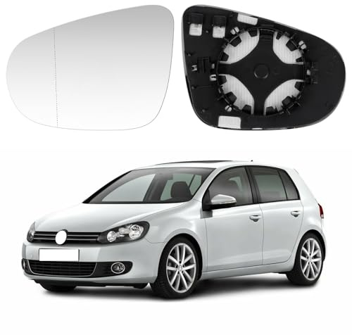 Cristal de Espejo Reemplazar para VW Golf 6 2008-2012 / Touran 2010-2015, Retrovisor Exterior Ajustable Adecuado Lente de Marcha Atrá, Espejo Retrovisor Calefactable (Lzquierd)