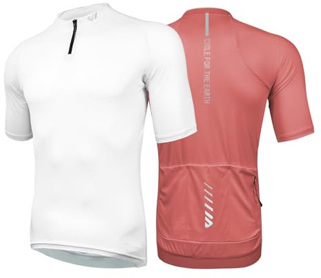 Wulibike Herren-Fahrradtrikot Kurzarm, Rennradtrikot mit halbem Reißverschluss und Taschen, Fahrradbekleidung atmungsaktiv und schnell trocknend 2er-Pack Weiß+Rot XL