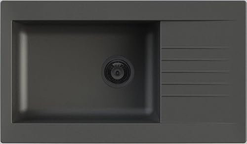 Fregadero grande Ausmann Fibre de fibra de vidrio negro reversible con escurridor sobre encimera 86x50 cm con tapón negro 1208956781