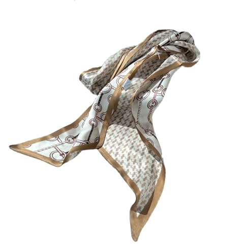 COtheSumay 100% Mulberry Silk Scarf for Handbags,Bags, and Purses,1 Pcs 2x35 Hair Ribbon Skinny Neck Scarves for Women, Chain Link Brown, 6X59