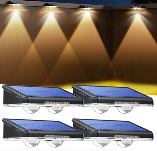 TECKNET Solar Fence Lights Outdoor Garden, 4 Pack Solar Wall Lights Outdoor IP66 Waterproof, Bright Solar Powered Garden Fence Lights 3 Color Modes for Outside Deck Patio Fence Gate Yard Decoration