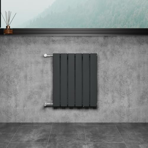 WITEN&NOCK Design Heizkörper Einlagig Heizung Flach Paneelheizkörper für Wohnzimmer und Badezimmer Horizontal Badheizkörper mit Seitenanschluss Nabenabstand 50cm, 45 x 55cm Anthrazit Wandheizkörper