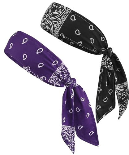 NiceYnn 2 x Sport-Stirnbänder mit Paisley-Muster, verstellbar, elastisch, Schweißband, rutschfest, Lauf-Kopfband, Fitness-Haarband für Ninja, Tennis, Fußball, Basketball, Fußball