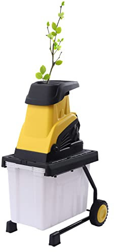 Trituratore elettrico da giardino, 2500 W, 4500 rpm, trituratore per coltelli con ruote e 45 l, per il taglio di rami di legno