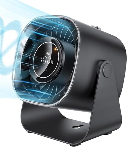 EasyAcc Ventilador de Mesa Recargable 6000 mAh, Ventilador Potente Portatil Silencioso, 100 Velocidades, 24 H de Autonomía, Pantalla Digital y 120° Inclinación para Oficina, Viajes y Cocina, Negro