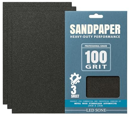LEDSONE Pack of 3 Black Sand Paper Sheets Assorted 80 to 320 Mixed Grits Wet and Dry Sandpaper 28 x 23 cm Multipurpose Abrasive Paper for Automotive Sanding, Walls Wood Furniture (Grit 100-3 Pcs)