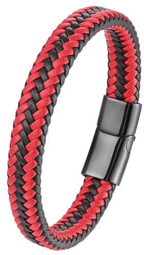 Mochity Lederarmband Herren, 21cm Armbänder Armband Männer, Schwarz Braun Blau Grün Rot Weiß Armband Leder Für Männer, Vatertagsgeschenk Für Papa, Schmuck Herren Papa Geschenk