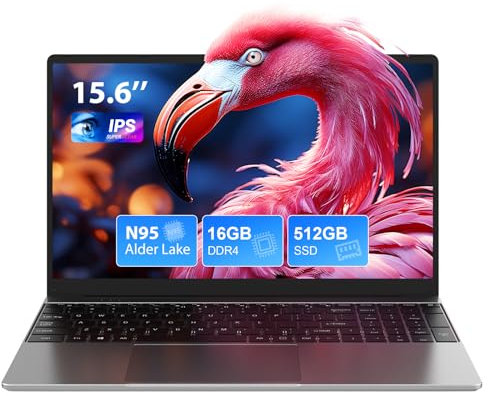 PC Portatile 15.6 Pollici 16GB DDR4 512GB SSD, Win 11 Notebook con Quad Core N95(Fino a 3,4 GHz), 1920 * 1080 IPS FHD Portatile Laptop con WiFi 5, HDMI, 2*USB-3.0, Type-C, Mouse Inclusi