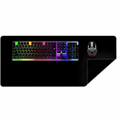 Mauspad für Tastatur und Maus, XXL-Mauspad, große Größe, 900 x 450 mm, mit rutschfester und wasserdichter Gummibasis und verstärkten Kanten, ideal als Schreibtisch- oder Gaming-Matte (schwarz)