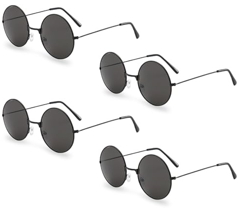 TUONYIS 4 Stück Sonnenbrille Herren Damen Trendy Karneval Kreis Farbtöne Retro Klassisch Vintage Hippie Steampunk Kleine Runde Kreis Sonnenbrille Metallrahmen Cosplay Brille UV400 Schutz (Schwarz)