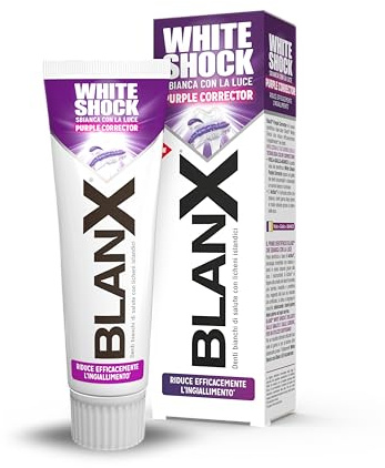 BlanX White Shock Purple Corrector, Dentifricio Dual Color, Riduce Efficacemente L'Ingiallimento, Con Tecnologia Actilux e Color Correction, Delicato Su Smalto e Gengive, 75ml