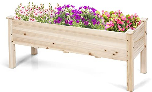 TANGZON Wooden Raised Garden Bed, Elevated Vertical Planter with Drainage Holes, Outdoor Rectangular Plants Herbs Vegetables Flowers Grow Box for Patio Yard Balcony (Natural, 119 x 42 x 51cm)