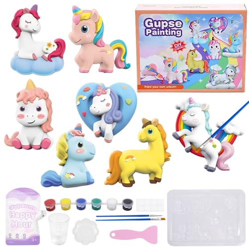 Pellinch Einhorn Bastelset, Gips zum Gießen, Gipsfiguren zum Bemalen, 6 Muster DIY gipsfiguren Einhorn Set, Gips Gießen Formen, Formen für GipsGießenmit Gipspulver zum Gießen, Kreative Geschenk