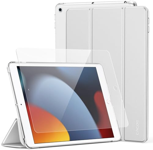 CACOE Case for iPad 9th/8th/7th Generation with Screen Protector 10.2 inch | (2021/2020/2019) - Full Protective Tablet Cover for iPad 7/8/9 Gen, Silver
