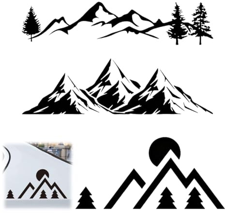 IEBTAWN 3 Stück Auto-Aufkleber Und Aufkleber, Motiv: Bergbaum, Wald, Vinyl-Grafik-Set, Diy-Auto-Seitenkarosserie-Aufkleber, Dekoration Für Auto, Lkw, Camper, Wohnmobil, Anhänger