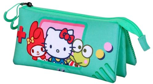 Hello Kitty Videogame-Dreifach Federmäppchen, Türkis, 23 x 11 cm