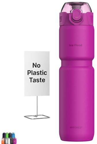 MYFOREST 700ml Gourde isotherme pour vélo, doublure en acier chirurgical inodore, meilleure prise en main pour les sentiers accidentés, ouverture rapide, bouchon anti-poussière (Magenta)