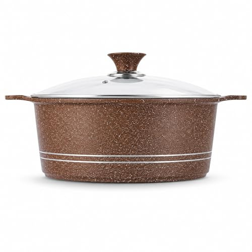 SK Cookware Non-Stick Die Cast Stockpot Casserole Black with Induction Bottom Heat Resistant Handles Aluminium Cooking Pot Steamer Non-Stick Coating Stock Pot Saucepan (Copper Pot)