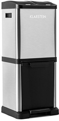 KLARSTEIN Ökosystem² - Poubelle de tri sélectif à pédale, Contenance de 30L répartie sur 3 récipients, 1x15L et 2x7,5L, Coque en Acier Inoxydable, Facile à Nettoyer, Argent