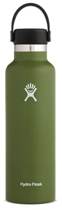 HYDRO FLASK - Trinkflasche 621ml (21oz) - Vakuumisolierte Wasserflasche aus Edelstahl - Sportflasche mit auslaufsicherem Flex Cap-Deckel - Thermoflasche Spülmaschinenfest - Standard-Öffnung - Olive