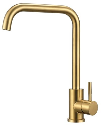 Hapilife DT07T - Grifo monomando para fregadero de cocina (360 grados giratorio), color dorado cepillado