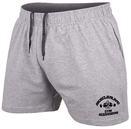 Muscle Alive Herren Bodybuilding Fitnessstudio Trainieren Kurze Hose Frottee-Baumwolle 5 MA Grau M