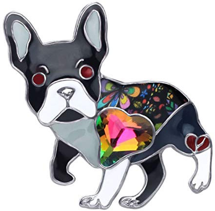 DUOWEI Brosche aus Metalllegierung, Emaille, Strass, französische Bulldogge, Mops, Haustier-Brosche, Schal, Kleidung, Schmuck, Geschenk für Frauen Schwarz