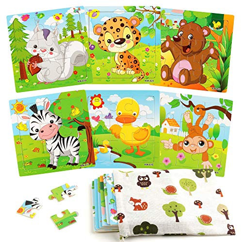 SYNARRY Kinder Puzzle ab 2 3 Jahre Mädchen Jungen, 6×9 Teile Tiere Holzpuzzle,Lernspielzeug für Kleinkinder