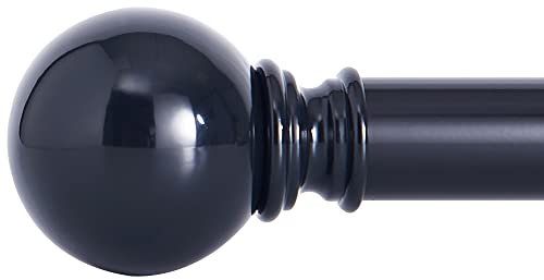 NICETOWN Schwarze Gardinenstange mit Runden Endstücken Vorhang Stangen für Transparente Gardinen Vorhangstange Ausziehbar, 1 Läufig, 182-365 CM, Durchmesser 25MM