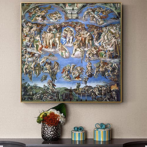 Yinaa Decor Das Jüngste Gericht Gemälde an der Wand von Michelangelo Reproduktionen Christian Wall Art Leinwandbilder für Wohnkultur 50 x 50 cm rahmenlos