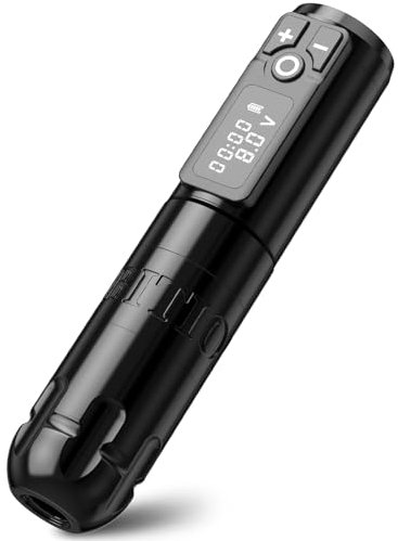 Ambition Soldier Rotary-Akku-Stift-Tattoo-Kartuschenmaschine mit 2400 mAh kabelloser Stromversorgung, kernlosem Motor, digitalem LED-Display, Tattoo-Ausrüstungszubehör (Polnisch-Schwarz)